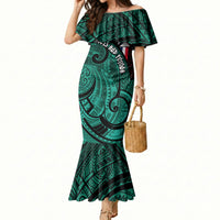 Wallis And Futuna Mermaid Dress Tribal Polynesian Tattoo Heritage Cross Flag TS04 Women Green Black - Polynesian Pride