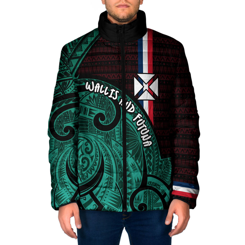 Wallis And Futuna Padded Jacket Tribal Polynesian Tattoo Heritage Cross Flag TS04 Men Green Black - Polynesian Pride