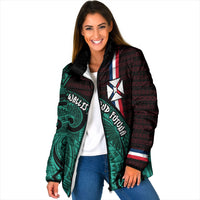 Wallis And Futuna Padded Jacket Tribal Polynesian Tattoo Heritage Cross Flag TS04 Women Green Black - Polynesian Pride