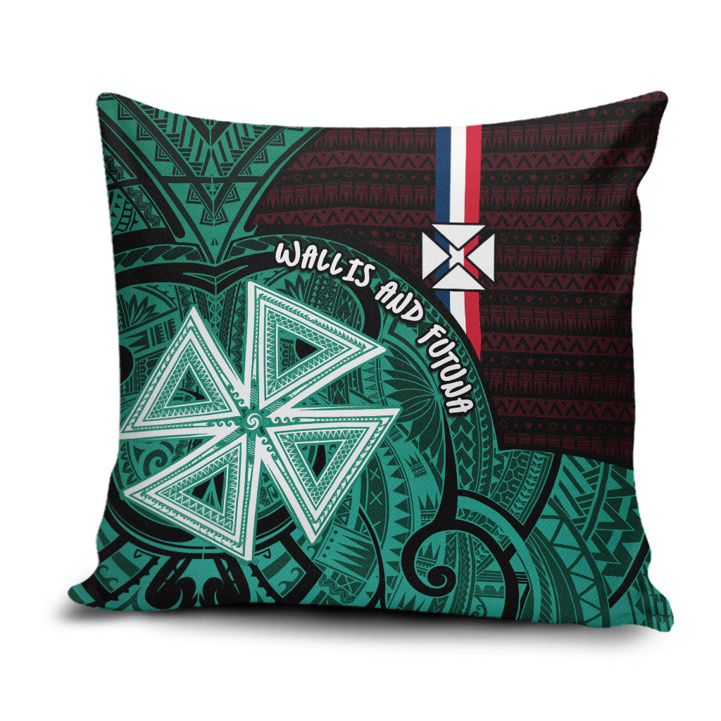 Wallis And Futuna Pillow Cover Tribal Polynesian Tattoo Heritage Cross Flag TS04 Green Black - Polynesian Pride