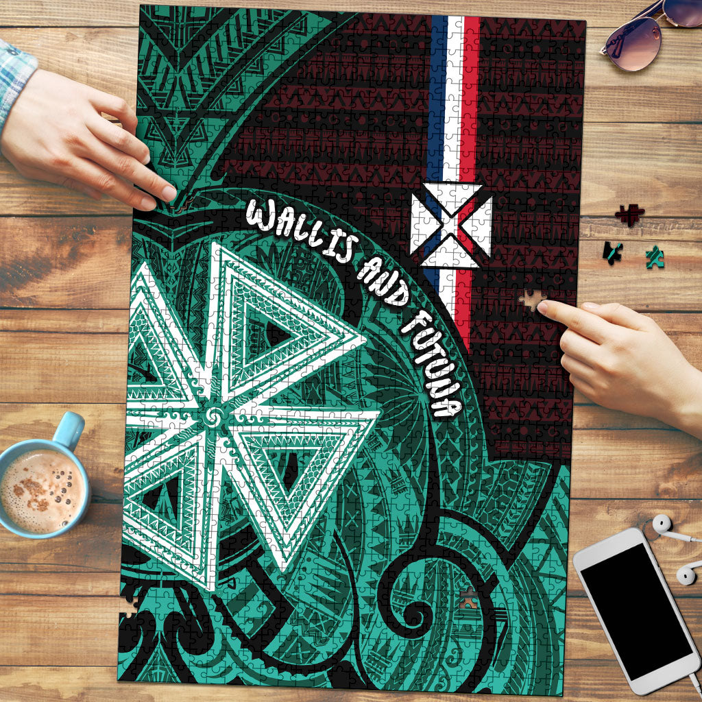 Wallis And Futuna Puzzle Tribal Polynesian Tattoo Heritage Cross Flag TS04 Green Black - Polynesian Pride