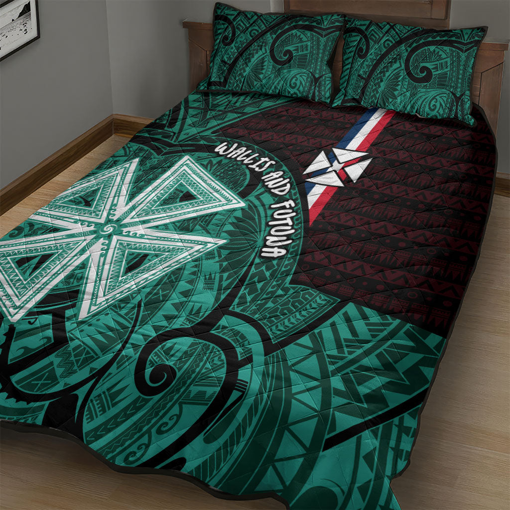 Wallis And Futuna Quilt Bed Set Tribal Polynesian Tattoo Heritage Cross Flag TS04 - Polynesian Pride