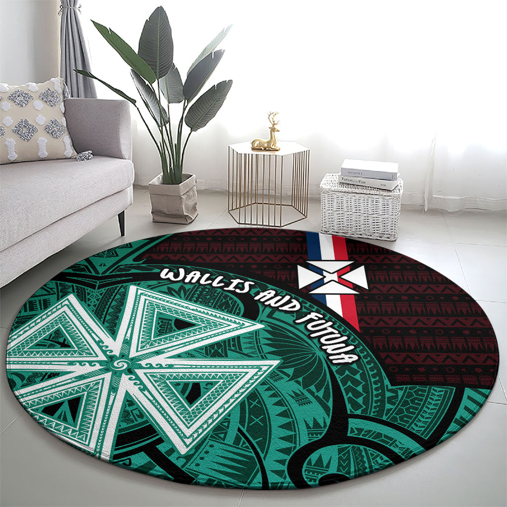 Wallis And Futuna Round Carpet Tribal Polynesian Tattoo Heritage Cross Flag TS04 - Polynesian Pride