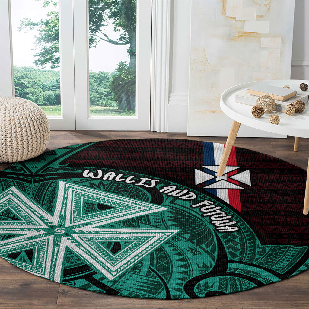 Wallis And Futuna Round Carpet Tribal Polynesian Tattoo Heritage Cross Flag TS04 - Polynesian Pride