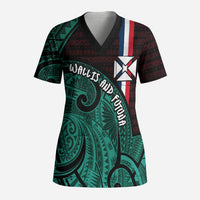 Wallis And Futuna Scrub Top Tribal Polynesian Tattoo Heritage Cross Flag TS04 Adult Green Black - Polynesian Pride