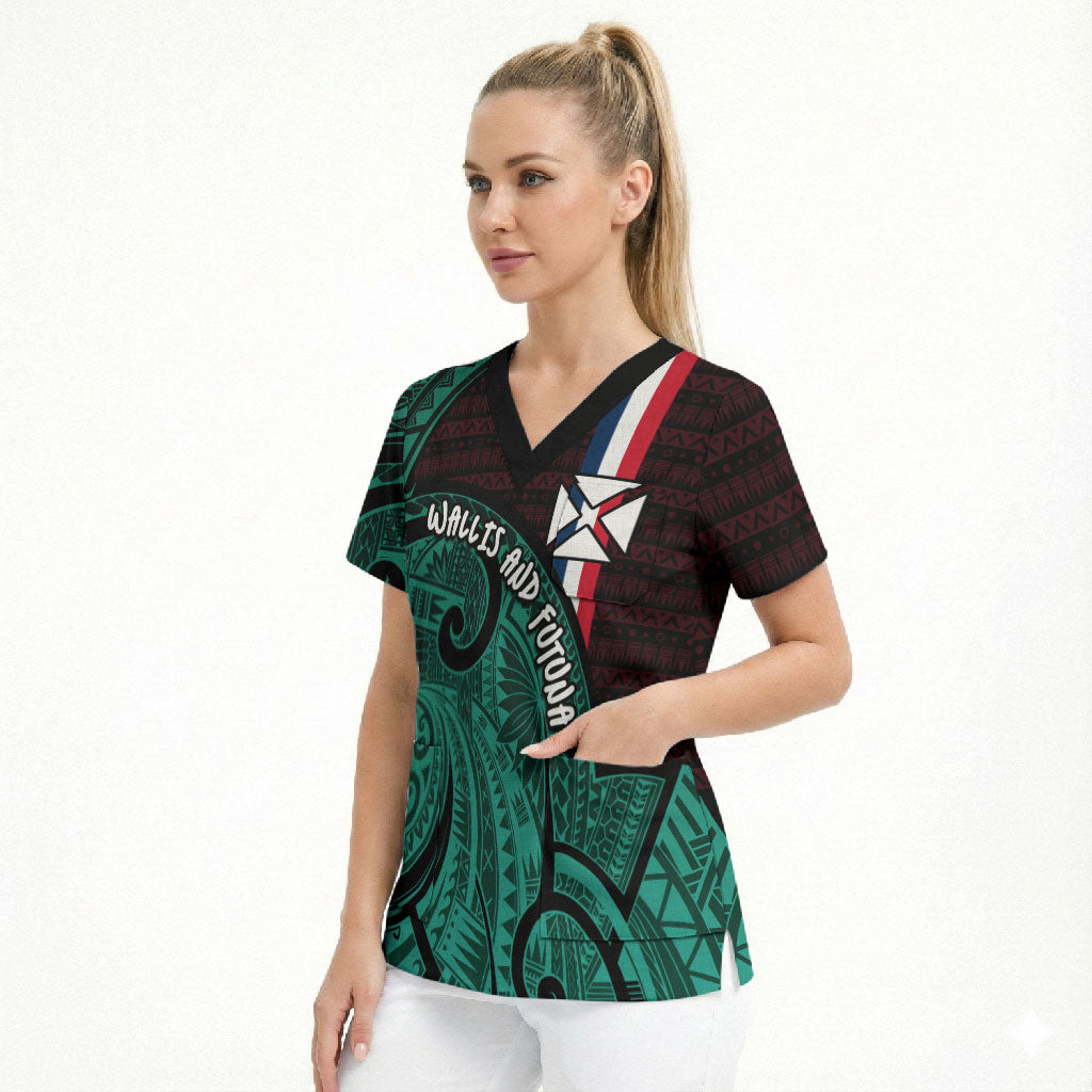 Wallis And Futuna Scrub Top Tribal Polynesian Tattoo Heritage Cross Flag TS04 - Polynesian Pride