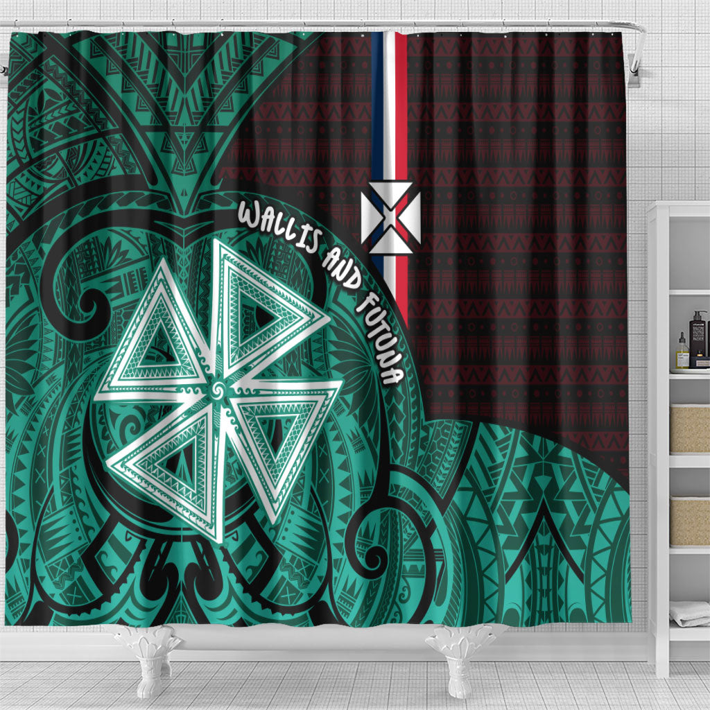 Wallis And Futuna Shower Curtain Tribal Polynesian Tattoo Heritage Cross Flag TS04 - Polynesian Pride