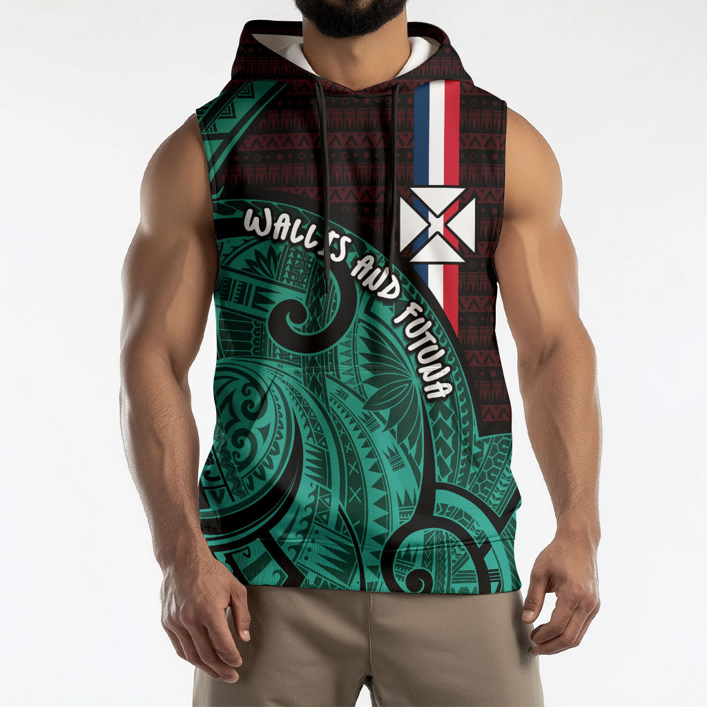 Wallis And Futuna Sleeveless Hoodie Tribal Polynesian Tattoo Heritage Cross Flag TS04 - Polynesian Pride