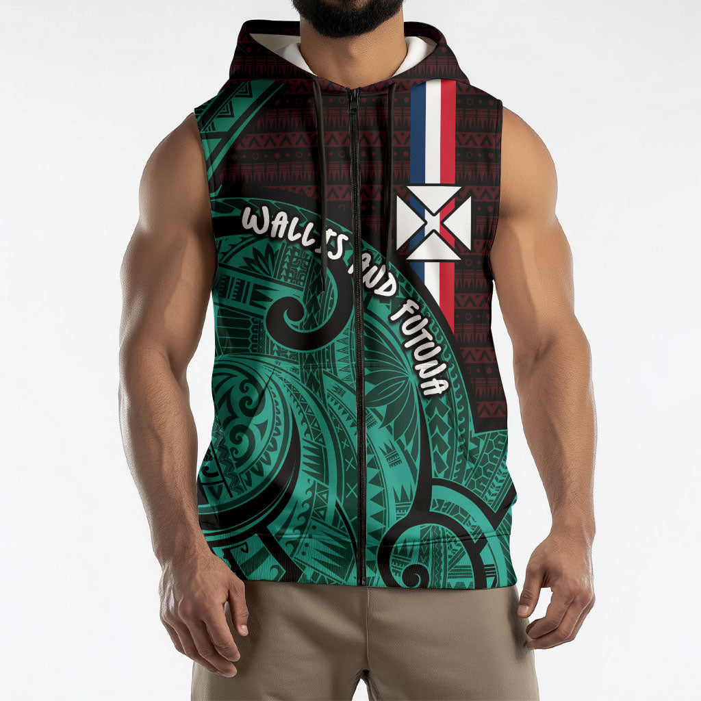 Wallis And Futuna Sleeveless Zip Hoodie Tribal Polynesian Tattoo Heritage Cross Flag TS04 - Polynesian Pride