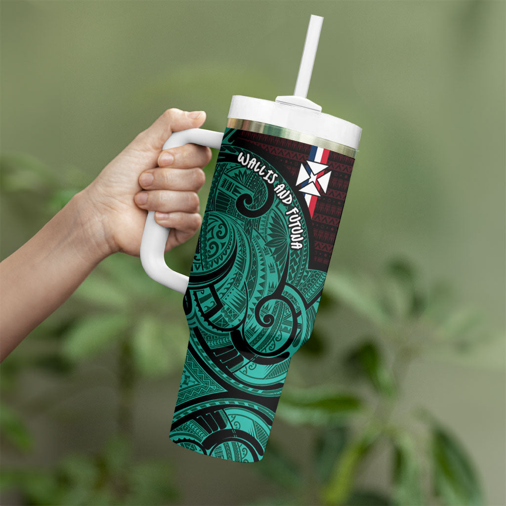 Wallis And Futuna Tumbler With Handle Tribal Polynesian Tattoo Heritage Cross Flag TS04 - Polynesian Pride