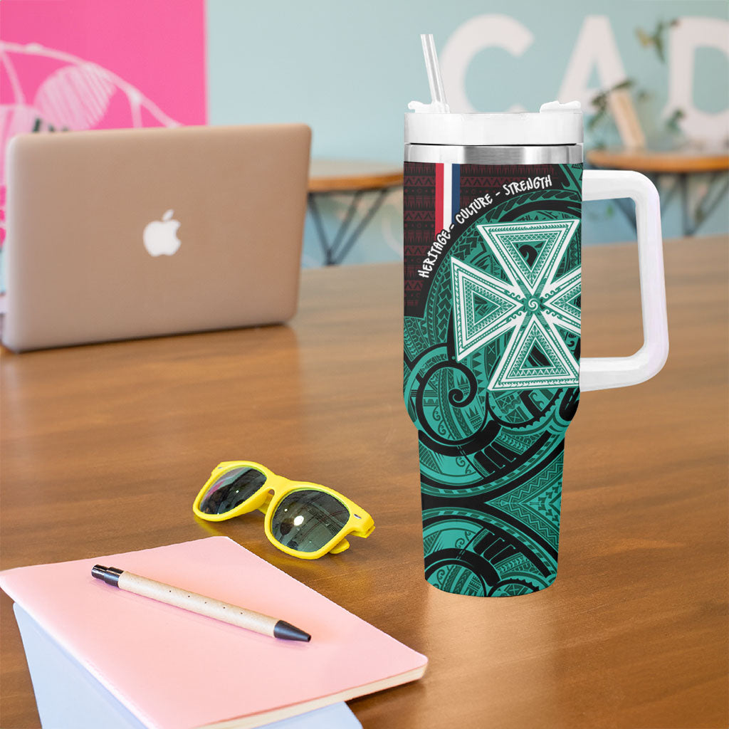 Wallis And Futuna Tumbler With Handle Tribal Polynesian Tattoo Heritage Cross Flag TS04 - Polynesian Pride