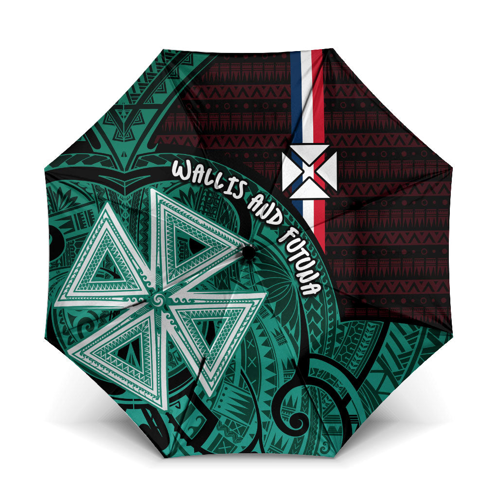 Wallis And Futuna Umbrella Tribal Polynesian Tattoo Heritage Cross Flag TS04 One Size Folded 11.42 inch Opened Diameter 37.4 inch Green Black - Polynesian Pride