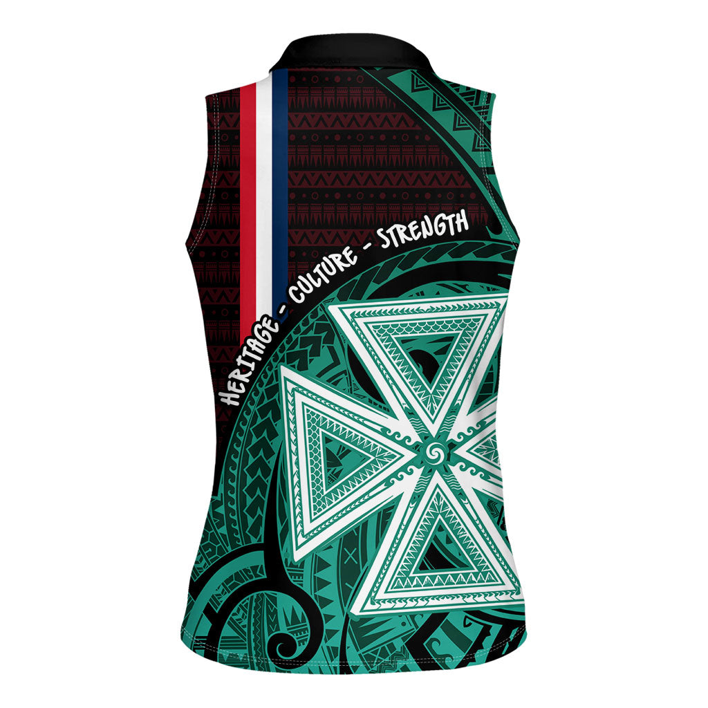 Wallis And Futuna Women Sleeveless Polo Shirt Tribal Polynesian Tattoo Heritage Cross Flag TS04 - Polynesian Pride