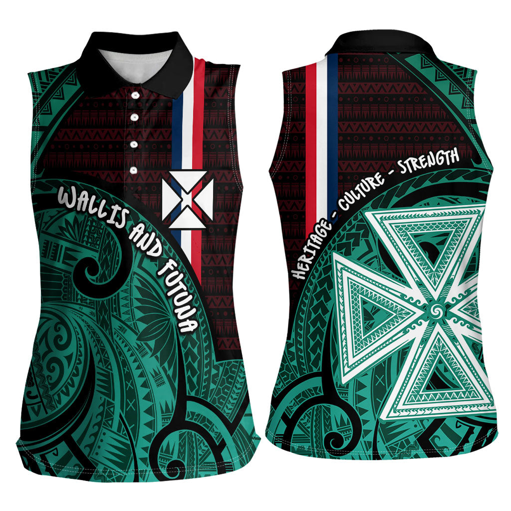 Wallis And Futuna Women Sleeveless Polo Shirt Tribal Polynesian Tattoo Heritage Cross Flag TS04 - Polynesian Pride