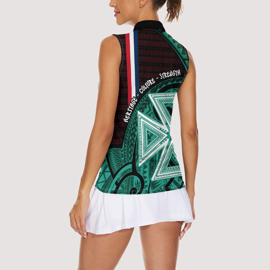 Wallis And Futuna Women Sleeveless Polo Shirt Tribal Polynesian Tattoo Heritage Cross Flag TS04 - Polynesian Pride