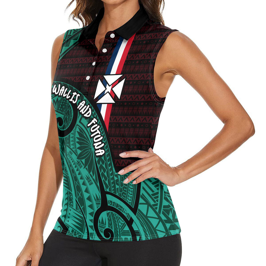Wallis And Futuna Women Sleeveless Polo Shirt Tribal Polynesian Tattoo Heritage Cross Flag TS04 - Polynesian Pride