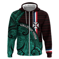 Wallis And Futuna Zip Hoodie Tribal Polynesian Tattoo Heritage Cross Flag TS04 Zip Hoodie Green Black - Polynesian Pride