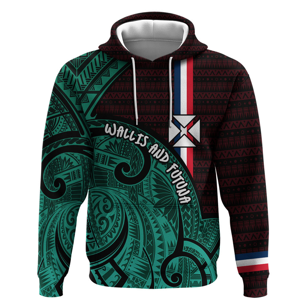 Wallis And Futuna Zip Hoodie Tribal Polynesian Tattoo Heritage Cross Flag TS04 Pullover Hoodie Green Black - Polynesian Pride