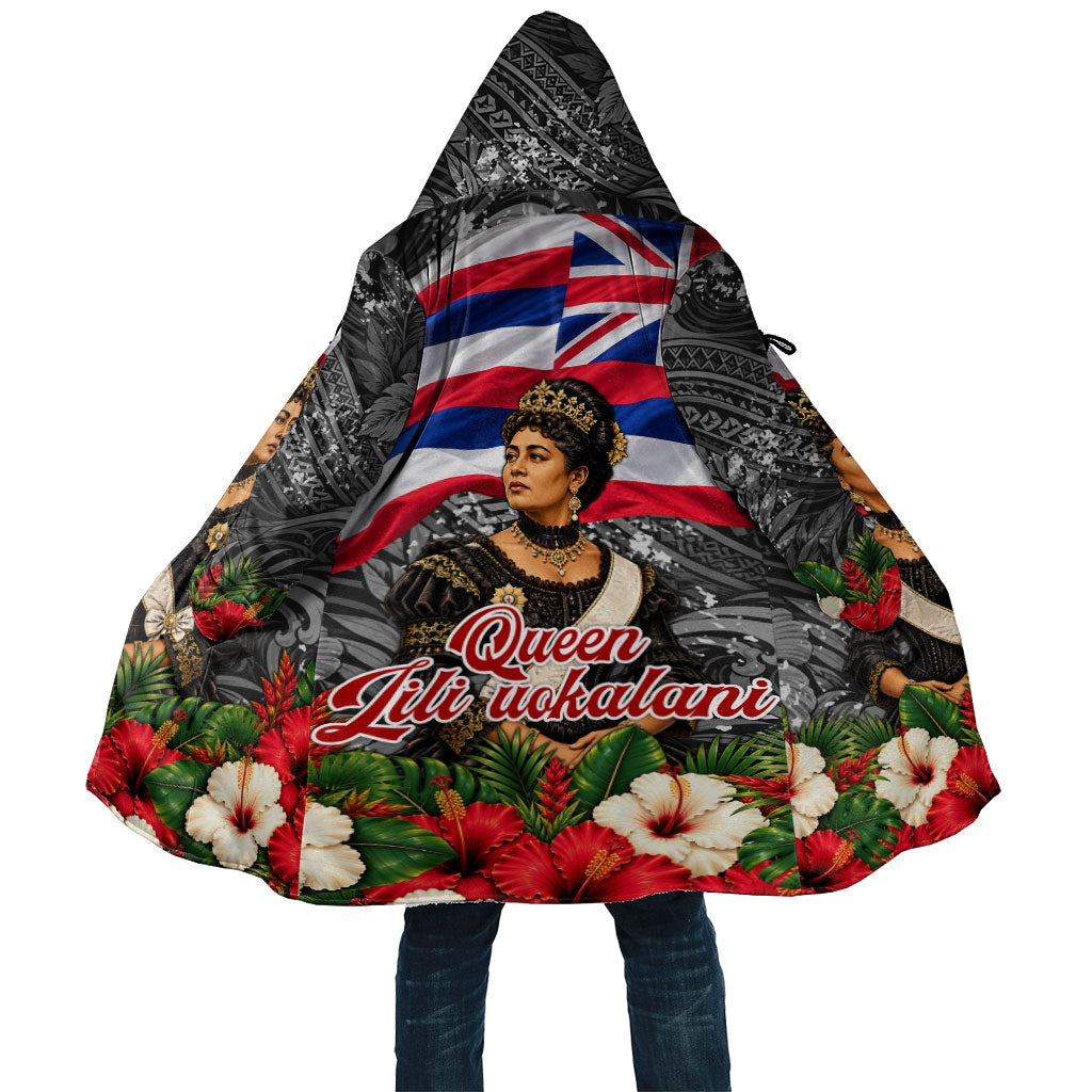 Queen Liliuokalani Hawaiian Flag Cloak Polynesian Tribal Pattern And Tropical Hibiscus TS04 Unisex Grey Red - Polynesian Pride