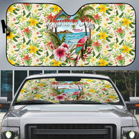 Hawaiian Piko Threads Of Paradise Aloha Auto Sun Shade Tropical Hibiscus Plumeria TS04 White Green - Polynesian Pride
