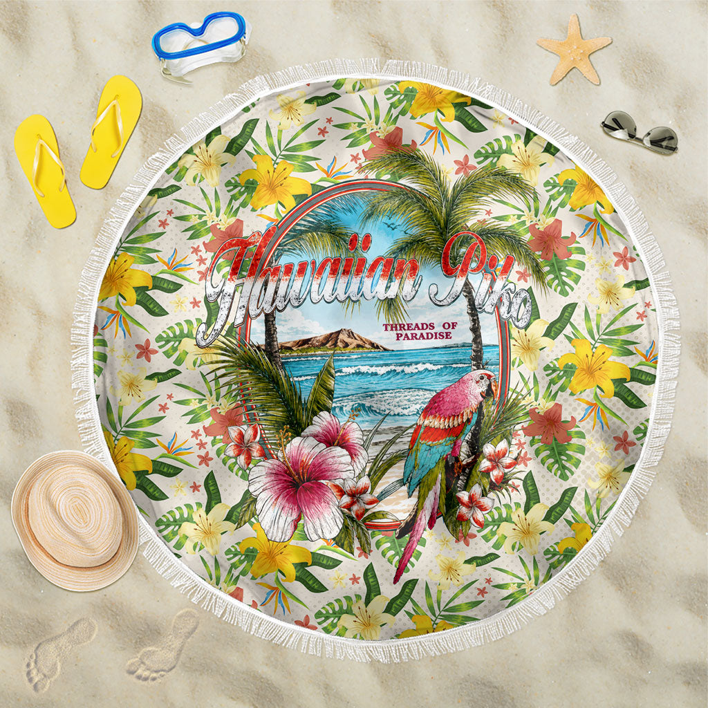 Hawaiian Piko Threads Of Paradise Aloha Beach Blanket Tropical Hibiscus Plumeria TS04 One Size 150cm White Green - Polynesian Pride