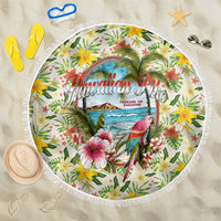 Hawaiian Piko Threads Of Paradise Aloha Beach Blanket Tropical Hibiscus Plumeria TS04 One Size 150cm White Green - Polynesian Pride