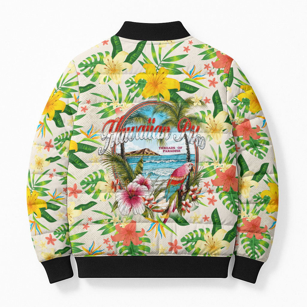 Hawaiian Piko Threads Of Paradise Aloha Bomber Puffer Jacket Tropical Hibiscus Plumeria TS04 - Polynesian Pride