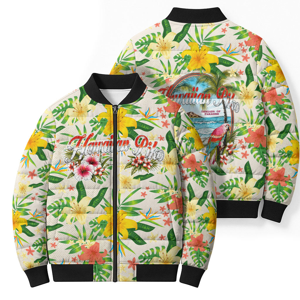 Hawaiian Piko Threads Of Paradise Aloha Bomber Puffer Jacket Tropical Hibiscus Plumeria TS04 - Polynesian Pride