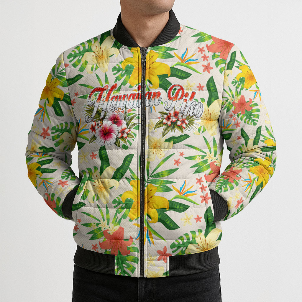 Hawaiian Piko Threads Of Paradise Aloha Bomber Puffer Jacket Tropical Hibiscus Plumeria TS04 - Polynesian Pride