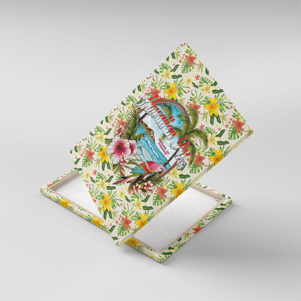Hawaiian Piko Threads Of Paradise Aloha Canvas Wall Art Tropical Hibiscus Plumeria TS04 With Frame White Green - Polynesian Pride