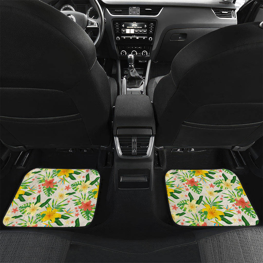 Hawaiian Piko Threads Of Paradise Aloha Car Mats Tropical Hibiscus Plumeria TS04 Set 2pcs - Back White Green - Polynesian Pride