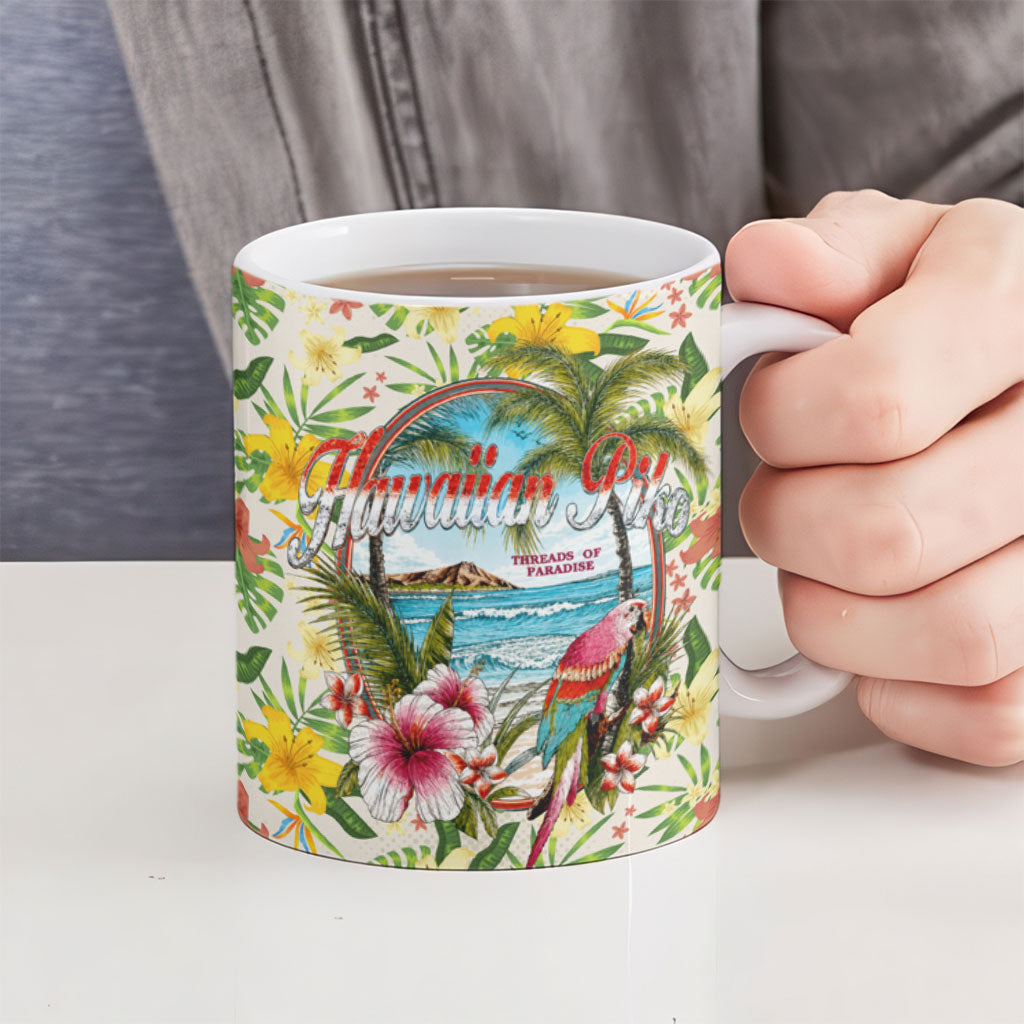 Hawaiian Piko Threads Of Paradise Aloha Ceramic Mug Tropical Hibiscus Plumeria