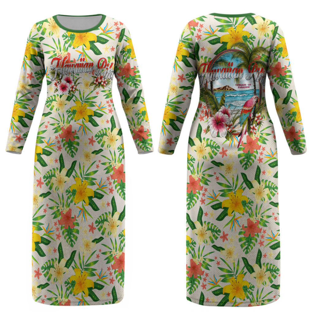 Hawaiian Piko Threads Of Paradise Aloha Couples Matching Long Sleeve Bodycon Dress and Hawaiian Shirt Tropical Hibiscus Plumeria TS04 - Polynesian Pride