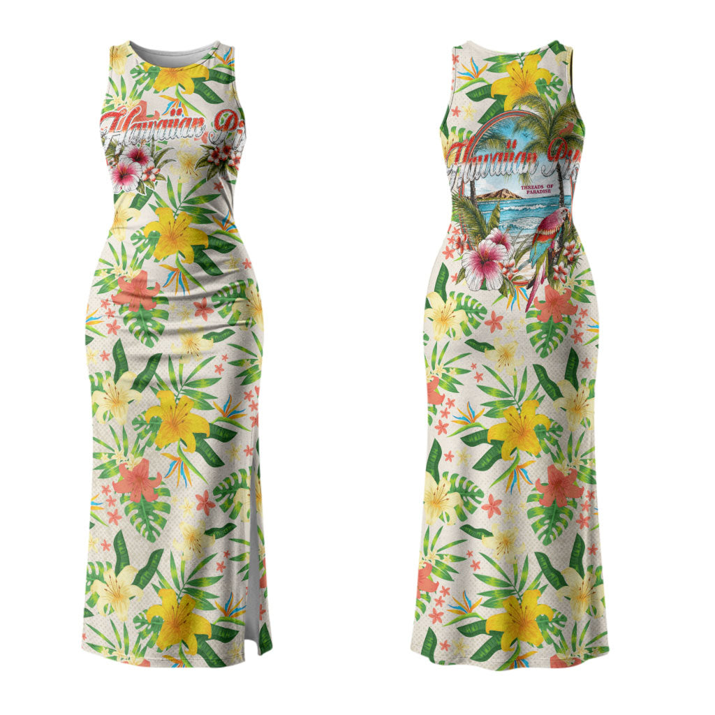 Hawaiian Piko Threads Of Paradise Aloha Couples Matching Tank Maxi Dress and Hawaiian Shirt Tropical Hibiscus Plumeria