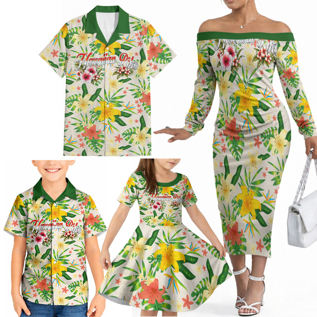 Hawaiian Piko Threads Of Paradise Aloha Family Matching Off The Shoulder Long Sleeve Dress and Hawaiian Shirt Tropical Hibiscus Plumeria TS04 - Polynesian Pride