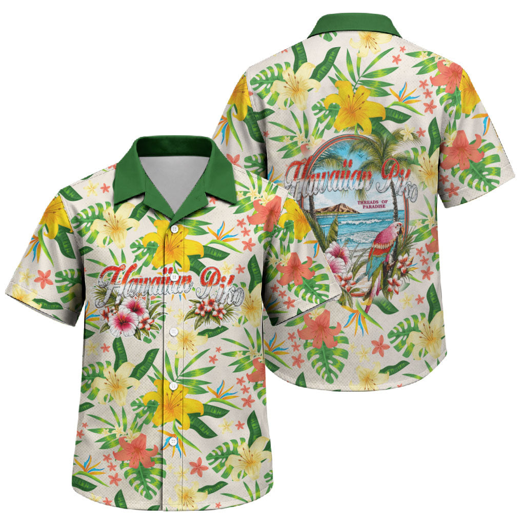 Hawaiian Piko Threads Of Paradise Aloha Family Matching Puletasi and Hawaiian Shirt Tropical Hibiscus Plumeria TS04 Son's Shirt White Green - Polynesian Pride