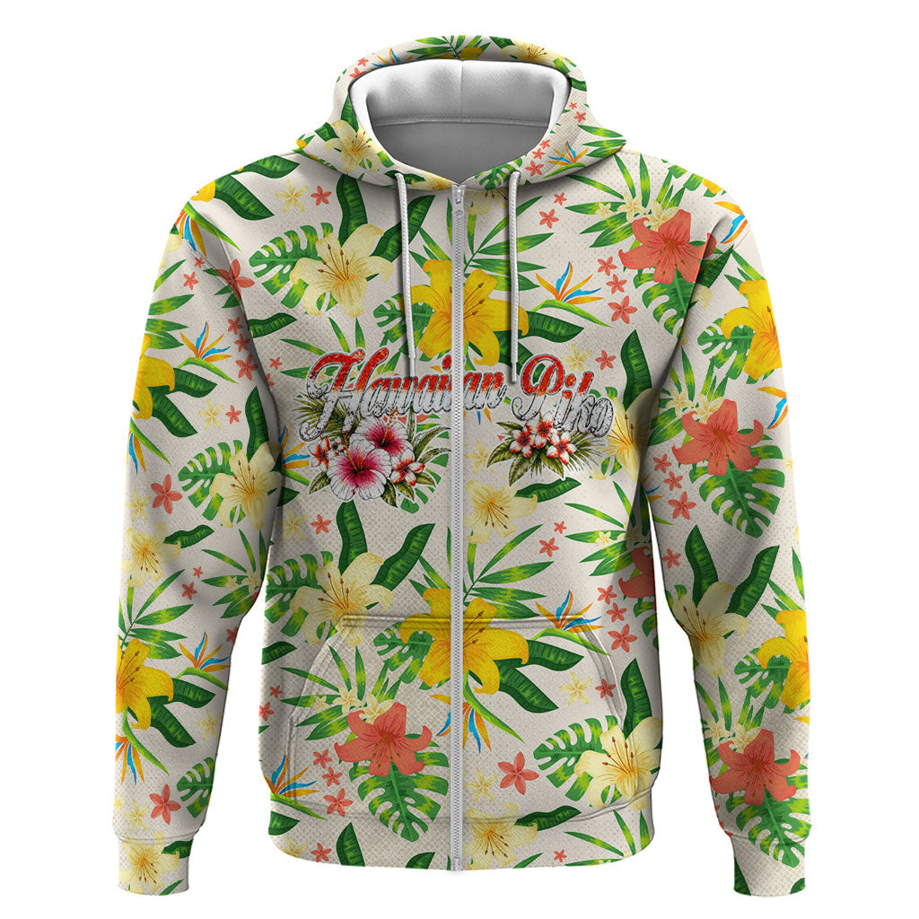 Hawaiian Piko Threads Of Paradise Aloha Hoodie Tropical Hibiscus Plumeria TS04 Zip Hoodie White Green - Polynesian Pride
