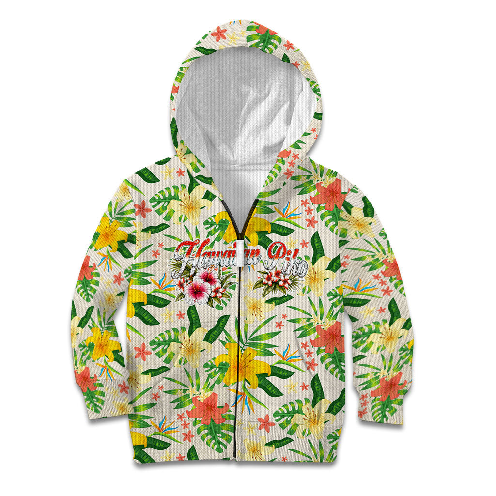 Hawaiian Piko Threads Of Paradise Aloha Kid Hoodie Tropical Hibiscus Plumeria TS04 Zip Hoodie White Green - Polynesian Pride