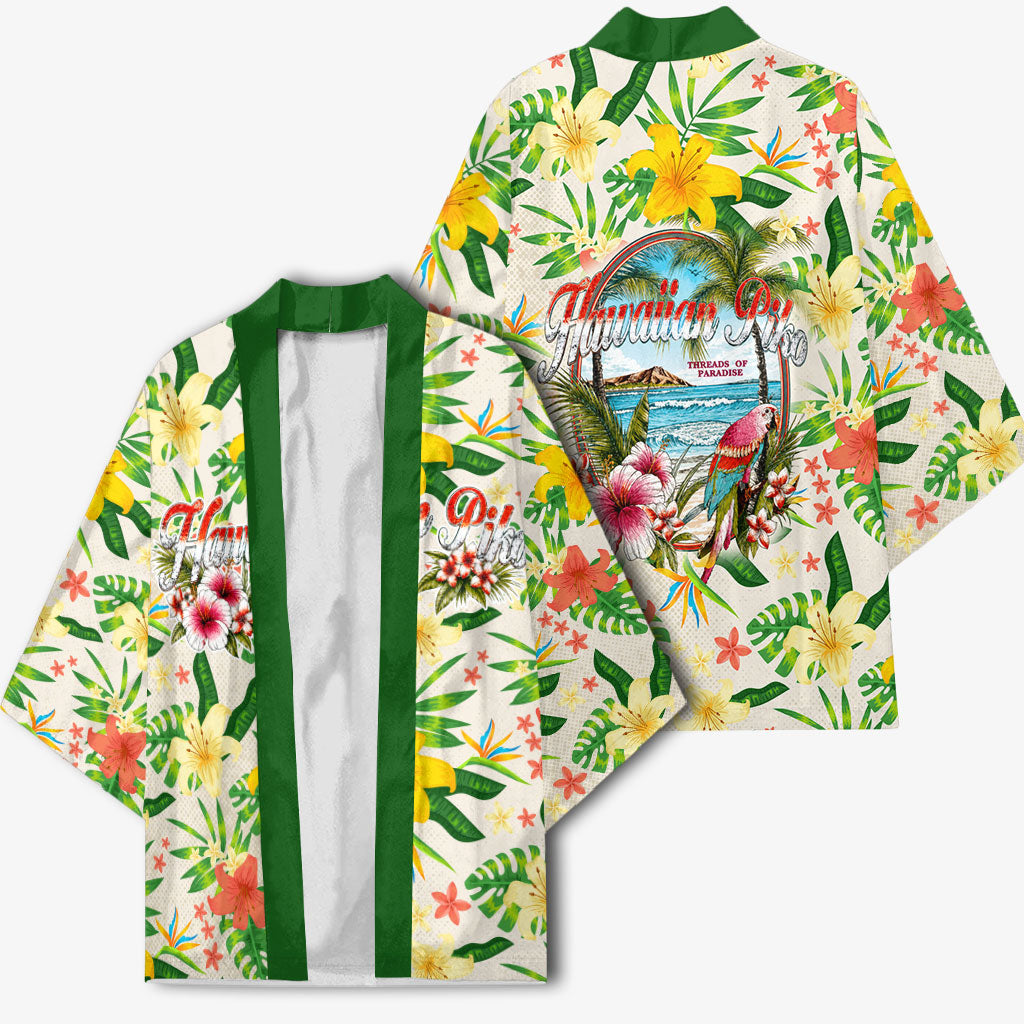 Hawaiian Piko Threads Of Paradise Aloha Kimono Tropical Hibiscus Plumeria TS04 - Polynesian Pride