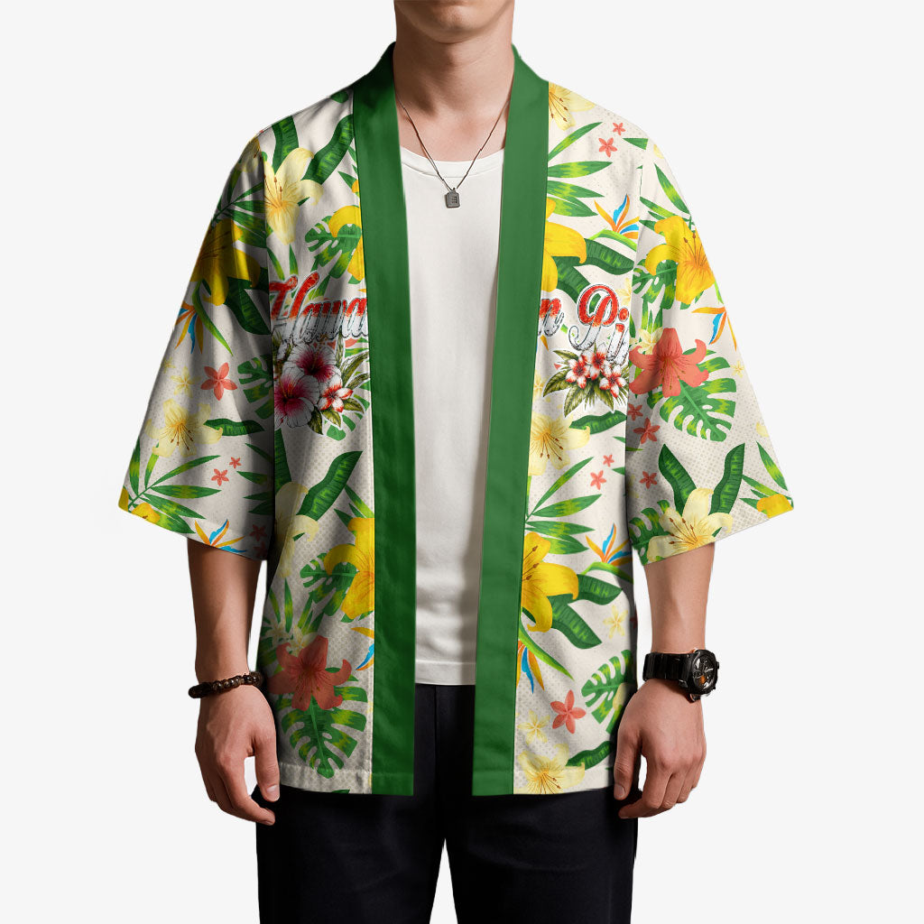 Hawaiian Piko Threads Of Paradise Aloha Kimono Tropical Hibiscus Plumeria TS04 - Polynesian Pride