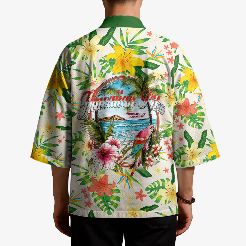 Hawaiian Piko Threads Of Paradise Aloha Kimono Tropical Hibiscus Plumeria TS04 - Polynesian Pride