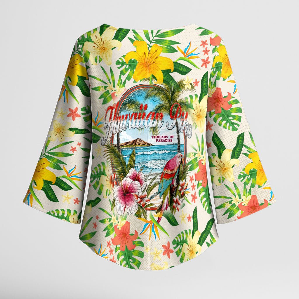 Hawaiian Piko Threads Of Paradise Aloha Kimono Sleeve Blouse Tropical Hibiscus Plumeria TS04 - Polynesian Pride