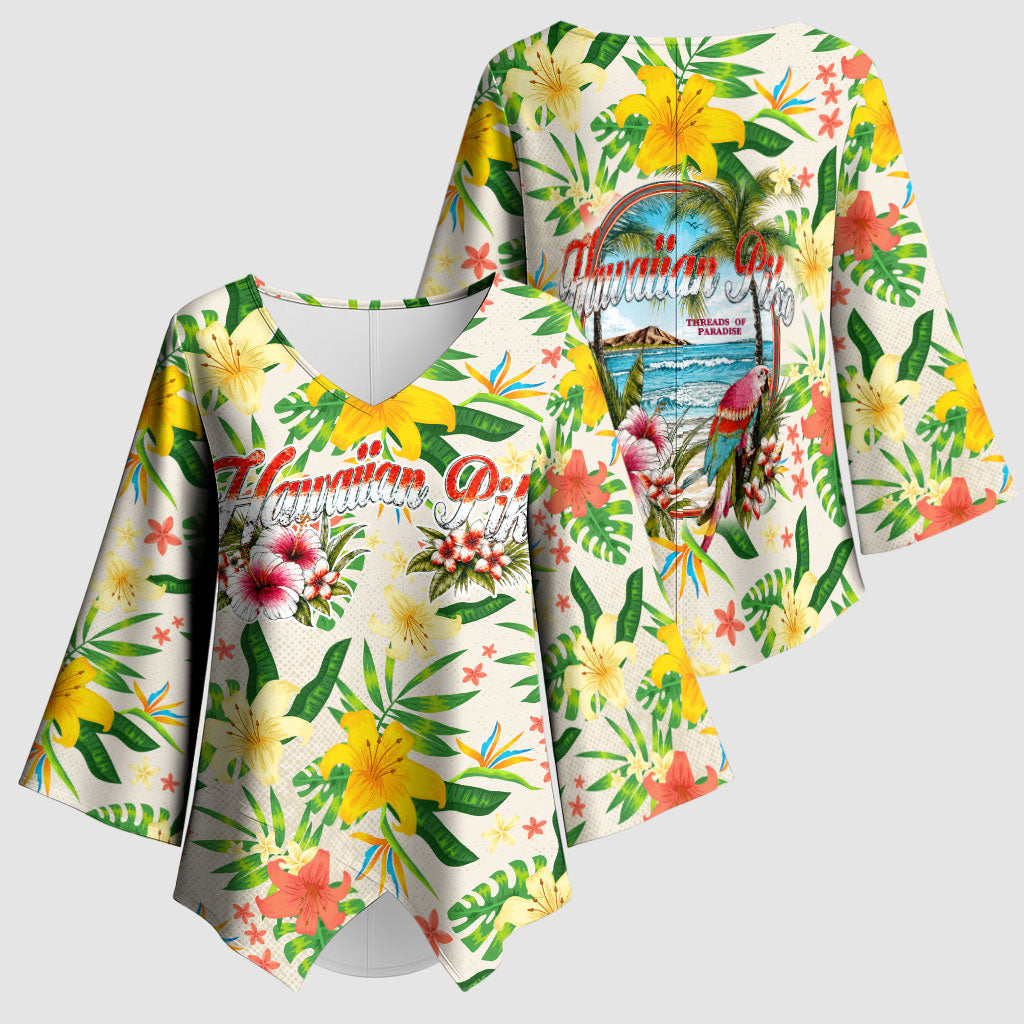 Hawaiian Piko Threads Of Paradise Aloha Kimono Sleeve Blouse Tropical Hibiscus Plumeria TS04 - Polynesian Pride