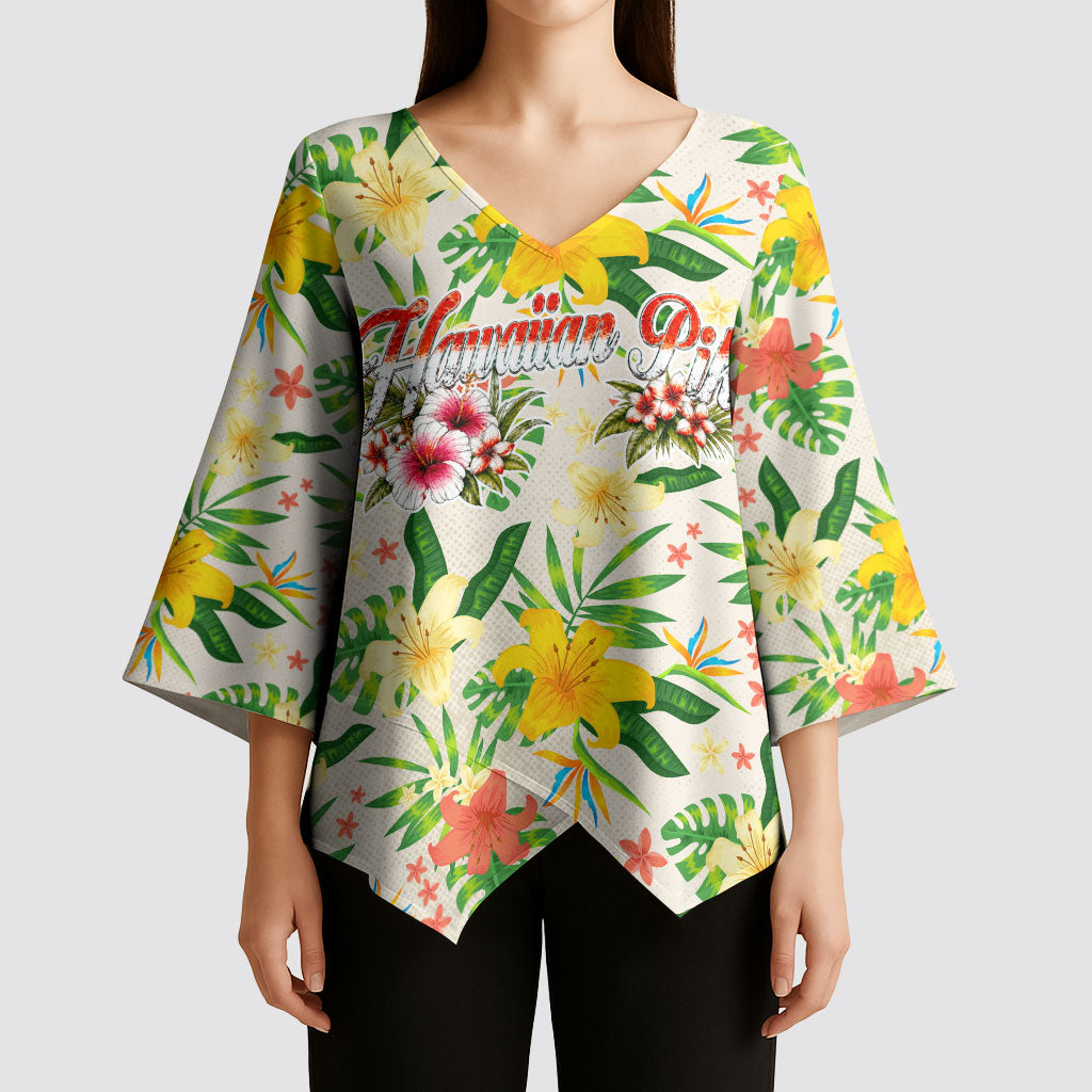 Hawaiian Piko Threads Of Paradise Aloha Kimono Sleeve Blouse Tropical Hibiscus Plumeria TS04 - Polynesian Pride