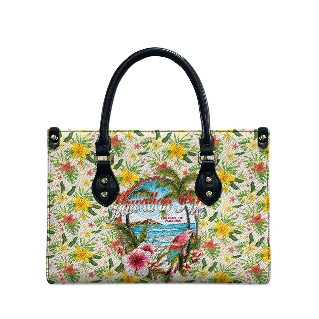 Hawaiian Piko Threads Of Paradise Aloha Leather Bag Tropical Hibiscus Plumeria TS04 - Polynesian Pride
