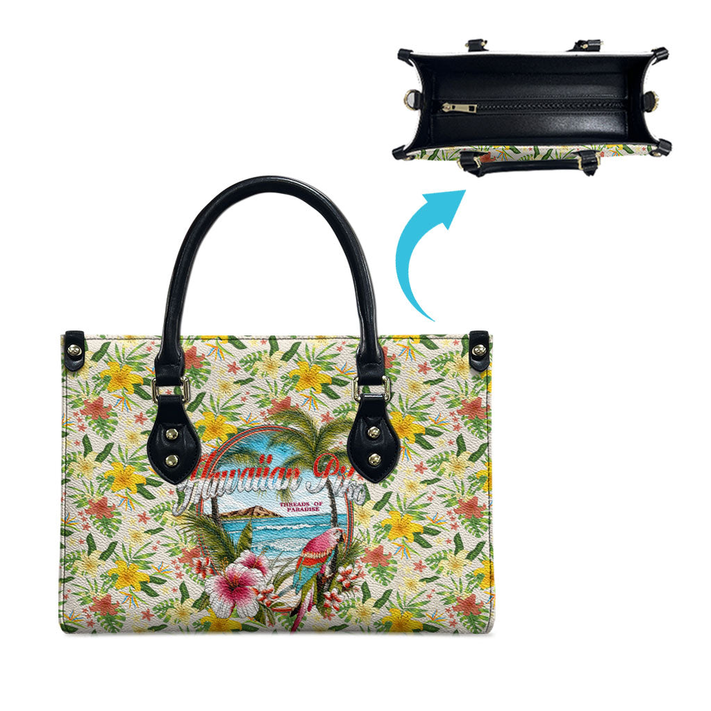 Hawaiian Piko Threads Of Paradise Aloha Leather Bag Tropical Hibiscus Plumeria TS04 - Polynesian Pride