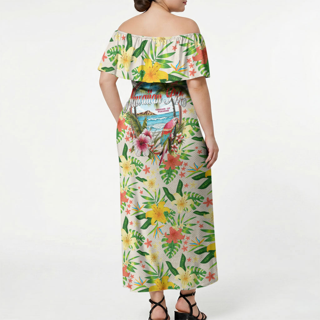 Hawaiian Piko Threads Of Paradise Aloha Off Shoulder Maxi Dress Tropical Hibiscus Plumeria TS04 - Polynesian Pride