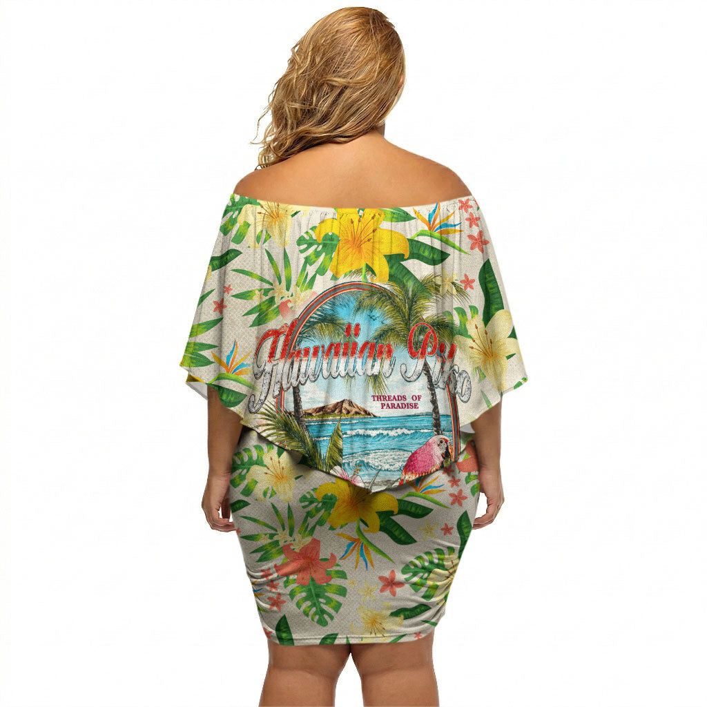 Hawaiian Piko Threads Of Paradise Aloha Off Shoulder Short Dress Tropical Hibiscus Plumeria TS04 - Polynesian Pride