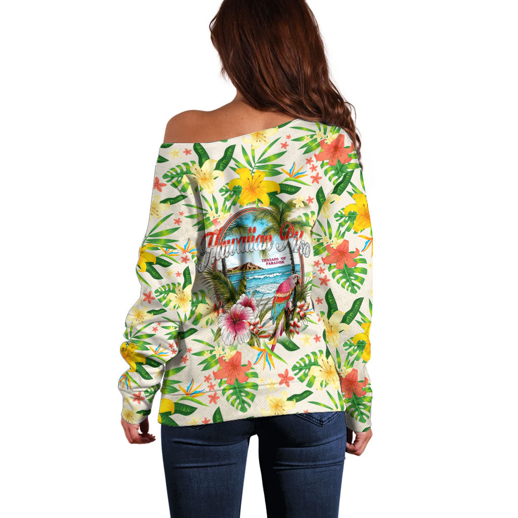 Hawaiian Piko Threads Of Paradise Aloha Off Shoulder Sweater Tropical Hibiscus Plumeria TS04 - Polynesian Pride