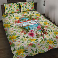 Hawaiian Piko Threads Of Paradise Aloha Quilt Bed Set Tropical Hibiscus Plumeria TS04 White Green - Polynesian Pride